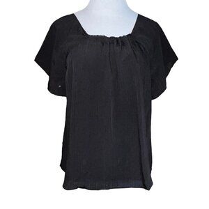 CLUB MONACO BLACK SOOT BLOUSE SIMKHAI‎ TOP CHEMISE PLEATED SMOCKED EOMEN SMALL
